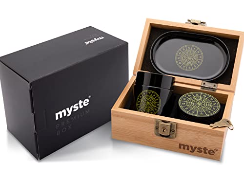 MYSTE XXXL Stash Box met accessoires, grote molen 63 mm, 500 ml glazen pot, geurbestendige combo-set, stashbox combo-kit, afsluitbaar, grote rollende dienbladenset met slot, met kruidenmolen