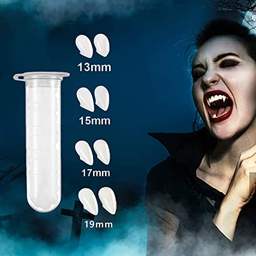4 Pairs Vampire Teeth with Adhesive, Halloween Vampire Fangs Teeth, Vampire False Teeth Kit, Halloween Party Horror Cosplay Props, 4 Size(13mm, 15mm, 17mm, 19mm)