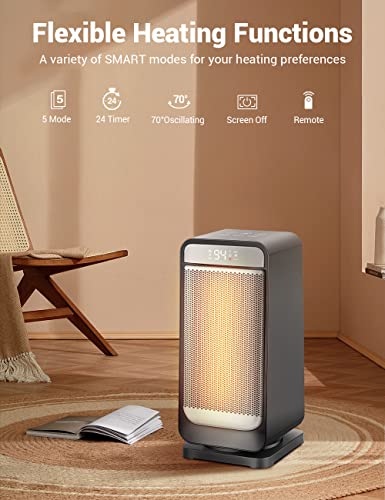 Fhstars Space Heater, 1500W Fast Heating Ceramic Electric Space Heater For Indoor Use With Thermostat, 5 Modes, 24Hrs Timer, Led Display, Oscillating Portable Heaters Ideal For Bedroom & Garage Use #TOP4