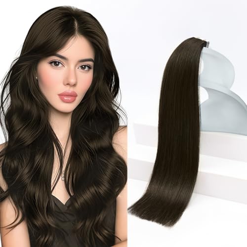 Sunny Hair Tape in Hair Extensions Real Human Hair Invisible Remy Hair Extensions Tape ins for Women Dark Brown 18 inch 20Pcs 50G