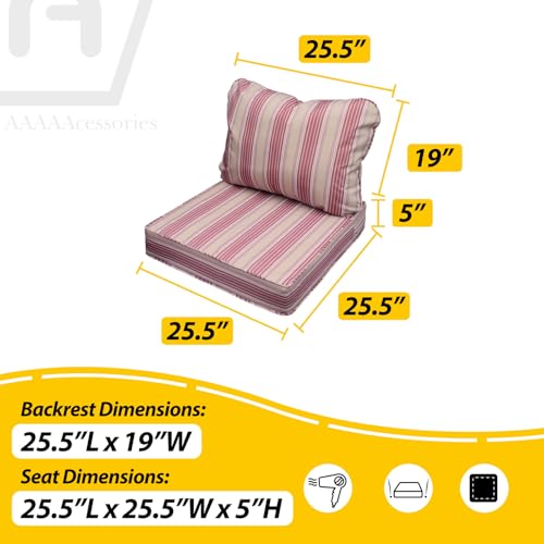 Image of AAAAAcessories Outdoor Seat Cushions for Chairs, Fade-Resistant, Waterproof Patio Furniture Replacement Cushions, 25.5 inch x 25.5 inch x 5 inch + 25.5 inch x 19 inch, Dusty Rose Garden Stripe