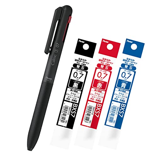 ぺんてる 3色ボールペン 本体リフィルセット Calme 0.7mm ブラック AMZ-BXAC37AST