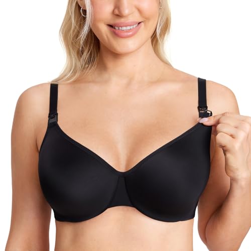 Gratlin Women's Underwire Nursing Bras Minimizer Maternity Bra Support Coverage Breastfeeding Bralette Black 34C