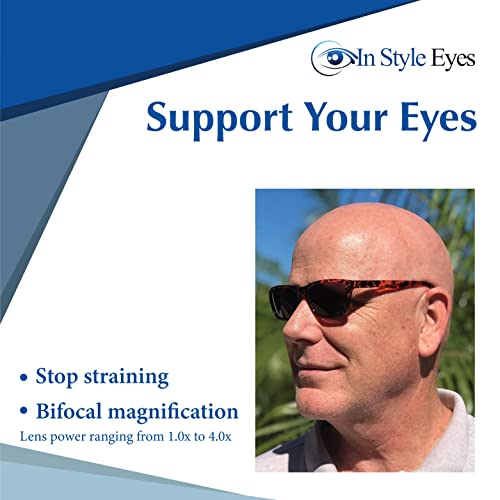 In Style Eyes Seymore Retro Non-Bifocal Reading Sunglasses - Full-Rimmed, Lightweight Frame - Non-Polarized Aspheric Lens - Tortoise - 2.25x2