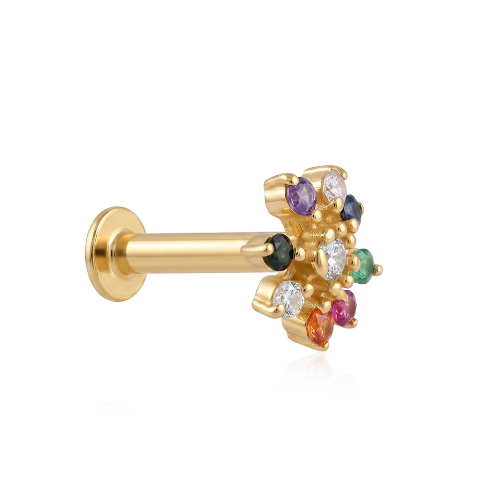 Sterling 925 Silver Multi Stone Floral Nose Pin for Women and Girls | Colorful Zircon Flower Design Gold Finish Daily Wear Jewelry | Gift with Certificate of Authenticity-image-27