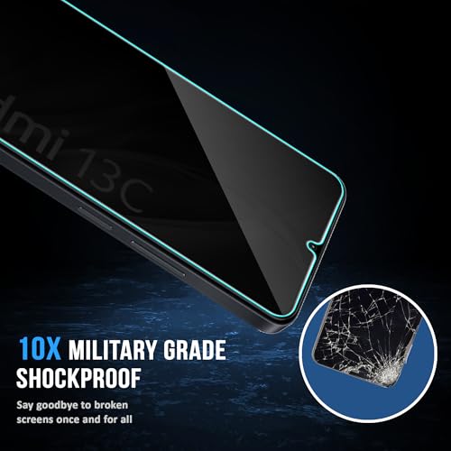 Image of ArmourPro Privacy Tempered Glass Screen Protector Compatible for Redmi 13C (6.74 Inch) with Edge to Edge Coverage and Easy Installation kit (Pack of 2)