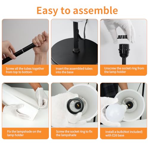 Image of FRIDEKO HOME Floor Lamp with White Shade, Simple Design with Foot Pedal Switch, Small Tall Lamps for Living Room Bedroom Office, Corner Floor Stand Light with Black Pole Lamp (No Bulb /No Remote)