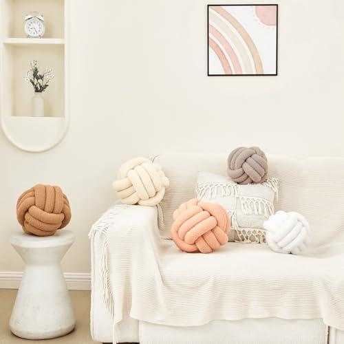 Petrella Knot Pillow Ball Round Throw Pillows Home Decor Cushion Decorative Aesthetic Throw Pillows,Lambswool White 11inch