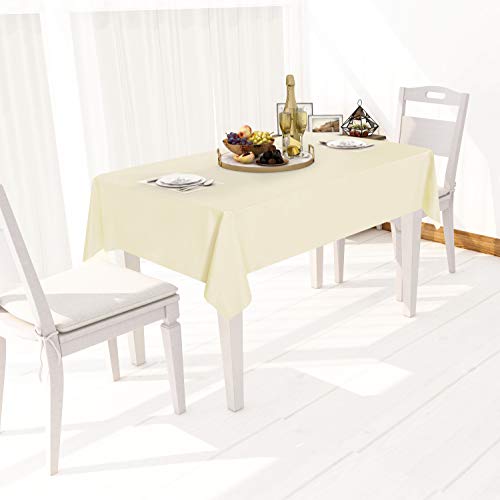 Image of sancua 100% Waterproof Rectangle PVC Tablecloth - 54 x 54 Inch - Oil Proof Spill Proof Vinyl Table Cloth, Wipe Clean Table Cover for Dining Tables, Buffet Parties and Camping, Beige