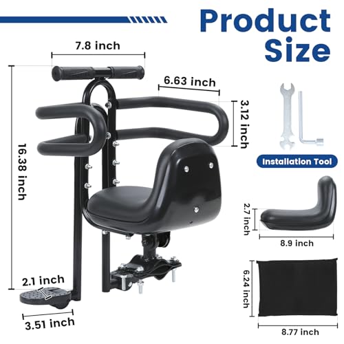 Kids Bike Seat with Guardrail Child Bike Seat Detachable Front Mounted Toddler Bicycle Seats Bicycle Seats with Foot Pedals for Children 1~4 Years Compatible with All Adult MTB - Thumbnail 2