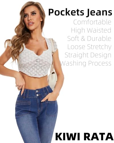 KIWI RATA Wide Leg Jeans for Women, High Waisted Straight Leg Loose Stretchy Jeans, Boyfriend Baggy Denim Pants4