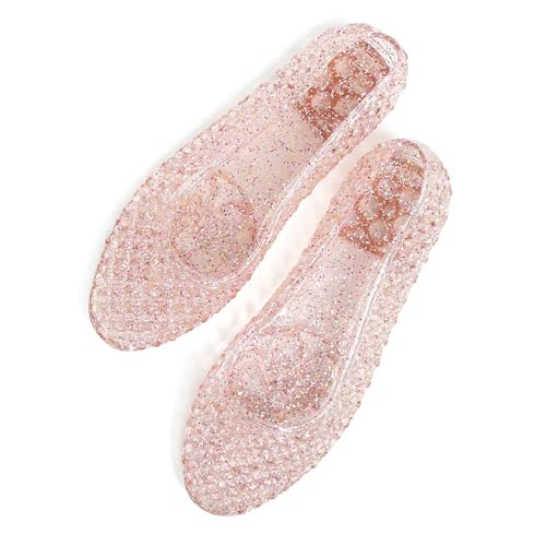 Image of Stunner Women Beach Jelly Shoes Slip On Crystal Summer Hollow Ballet Flats | Summer Cool PVC Breathable Outdoor Indoor Dressy Flat Sandals for Holiday Shopping Spa Swimming Pool