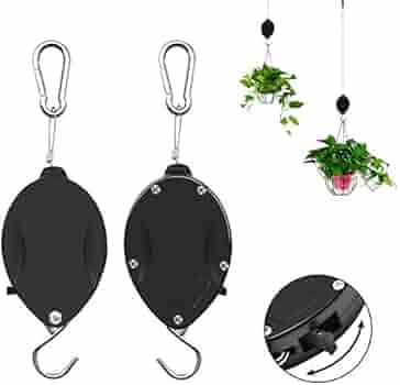 4 Pack Plant Pulleys Retractable Hanger, Easy Reach Plant Pulley Retractable Hanger Easy Reach Pulley Adjustable Height Wheel Hanging Plants Heavy Duty Indoor Outdoor Hanger Garden Baskets Pots