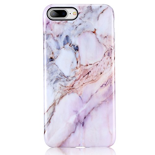 Pink iPhone 7 Plus Case, iPhone 8 Plus Case, Leminimo Marble Slim Fit Full Protection Anti Shock Design TPU Flexible Case for iPhone 7/8 Plus [5.5 inch Display] - Nature Marble