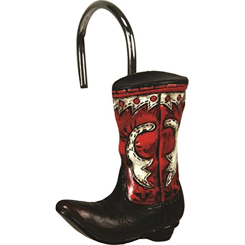 Rivers Edge Products 12-Pack Western Shower Curtain Hooks, Hand-Painted Country Decorations and Shower Curtain Rings, Western Bathroom Decor and Accessories, Cowboy Boot