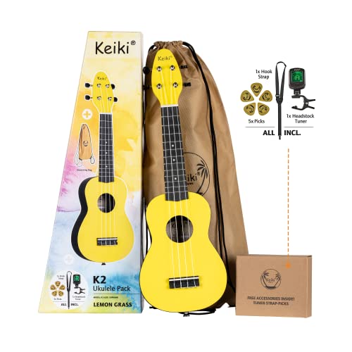 Ortega Guitars Ukulélé Soprano jaune – Keiki K2 – Kit de démarrage incluant Accordeur, Courroie, 5 Médiators Medium et… - Les Beatles, Paul McCartney, John Lennon, RIngo Starr, George Harrison Ortega Guitars Ukulélé Soprano jaune - Keiki K2 - Kit de démarrage incluant Accordeur, Courroie, 5 Médiators Medium et…