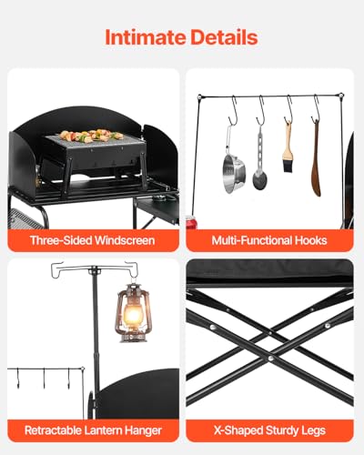 VEVOR Mesa de Cocina para Camping, Mesa de Cocina Portátil para Exterior de Aluminio con Armario de Almacenamiento, Bolsa de Transporte, Pantalla Contra Viento Desmontable, Montaje Rápido para BBQ, Picnic y Viajes en RV, Negro miniatura 6