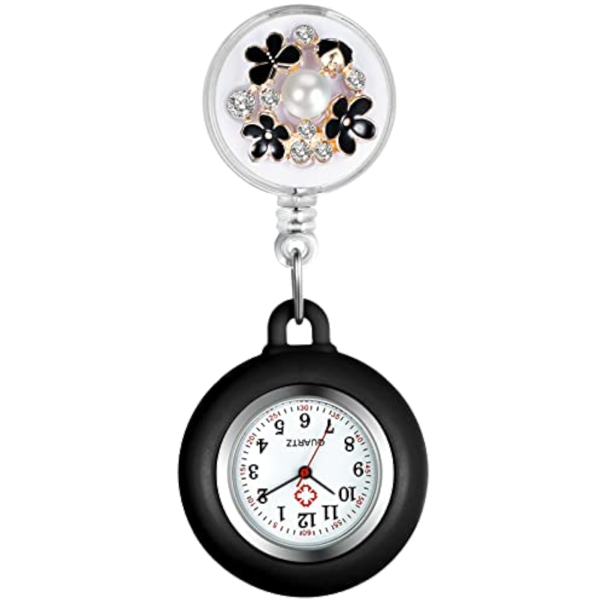 Retractable Nurse Watch Clip On Pearl Flower Patterns