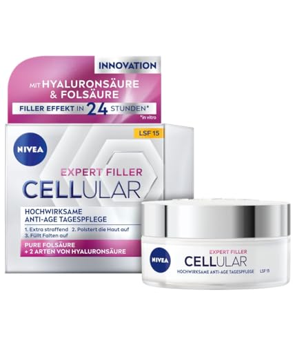 NIVEA Cellular Expert Filler - Crema de día antiedad (50 ml), extra reafirmante con efecto de relleno, crema antiarrugas con SPF 15
