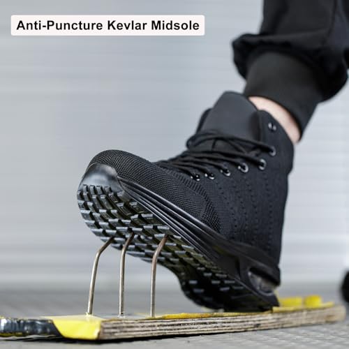 Steel Toe Work Boots for Men or Women, High Top Slip Resistant Safety Shoes Puncture Proof Comfortable Air Cushion Tennis Boots for Industry Construction Warehouse4