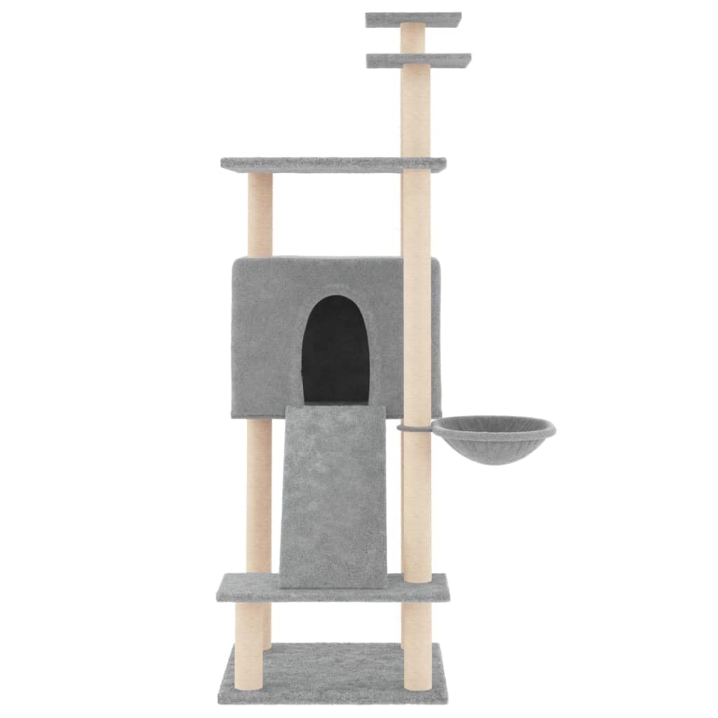 Homgoday Albero tiragraffi in sisal, grigio chiaro, 153 cm, tiragraffi a torre per gatti multilivello, centro attività per gatti da interno