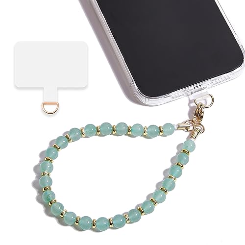 Image of Marble Beaded Phone Wrist Strap for Women, Detachable Design | 304 Steel Core, detachable phone wristlet with tether tab, keeps your phone secure for shopping, travel and daily use.