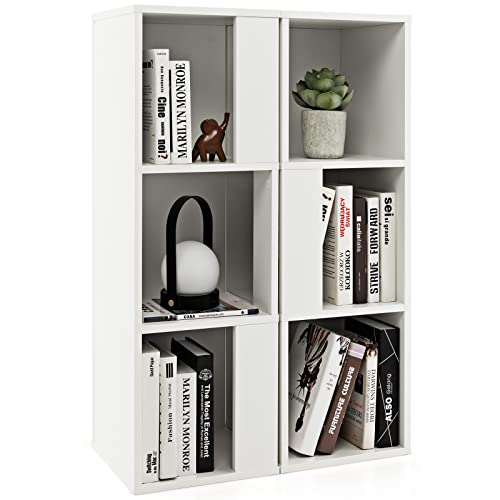 COSTWAY Set of 2 Cube Storage Bookcases, 3-Tier Wooden Bookshelf Display Rack with 6 Cubes, Freestanding Accent Cabinet Cupboard Shelving Unit for Living Room, Bedroom and Office (White)