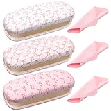 Fuyoooo 3 Pack Pink Bow Hard Shell Cute Glasses Case PU Leather Box Cleaning Cloth Coquettish for Sunglasses Eye Glasses Xmas(Eyeglass)