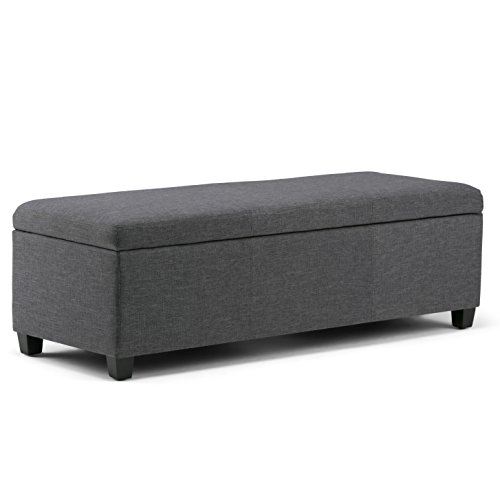 SIMPLIHOME Avalon Storage Ottoman Bench - 48' Wide x 16' High Upholstered Linen Look Fabric Rectangular Lift-Top Ottoman in Slate Grey, Contemporary Bench for Living Room with High-Density Foam