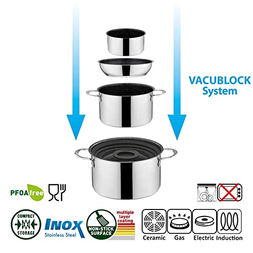 BRUNNER - Camping cookware set stainless steel non-stick coating (pots and pans) - diameter 20 or 22 cm (4, 5 or 7 pieces) - Academy NG - electric, gas and induction - lightweight and stackable - Image 5
