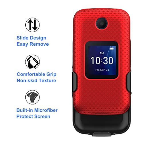 Ailiber For Alcatel Go Flip 4 Phone Case, Tcl Flip Pro Case Holster With Screen Protector, Swivel Belt Clip Holster With Kickstand, Heavy Duty Full Body Shockproof Protector Cover For Tcl Flip Pro-Red #TOP4