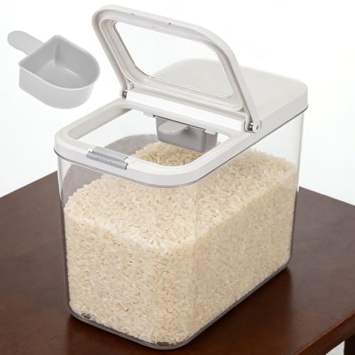 Sibosen 20-25 lbs Rice Dispenser with Measuring Spoon 11.4Qt/12L Large Airtight Food Storage Rice Container Tall and Narrow Food Storage Flour Bin Slim Space-Saving for Kitchen Pantry Organization
