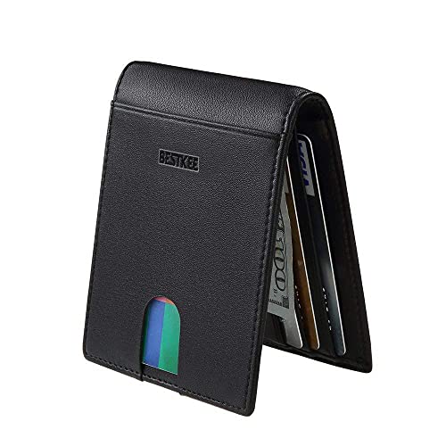 BESTKEE Money Clip RFID Leather Wallet-Slim Credit Card Pocket Wallet for Men Women