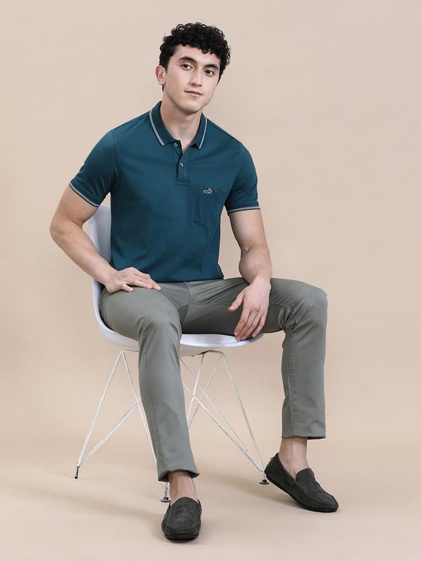Image of CROCODILE Men Solid Slim Fit Polo T-Shirt | Regular Length | Short Sleeve | Button Placket | Casual Knitted Topwear