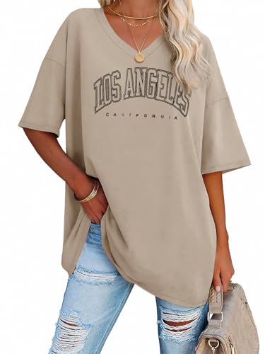 Image of ATHMILE Womens Oversized Shirts V Neck Plus Size Spring Workout Summer Tops Beach Vacation 2026 Gym Clothes Basic Tee