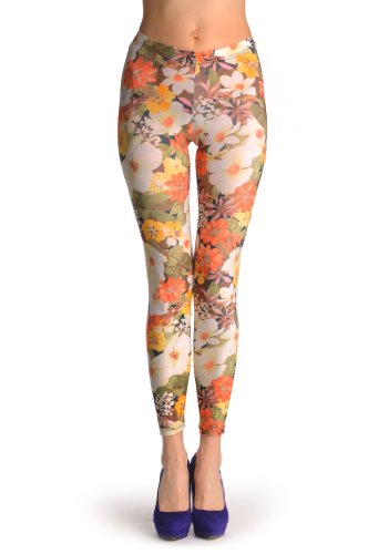 Preisvergleich Produktbild LissKiss Magnolia & Echinacea Flowers - Mehrfarbig Leggings Einheitsgroesse (32-38)