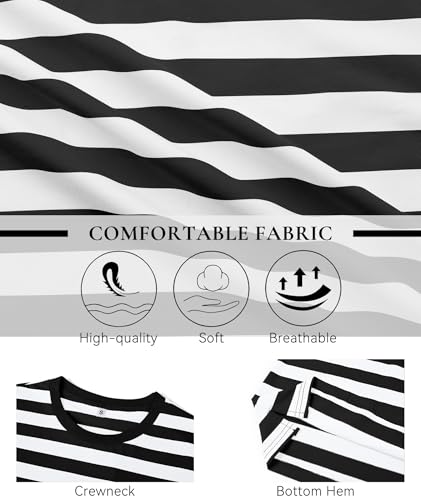 Image of KESIHAN Mens Striped Long Sleeve Shirt Crewneck Casual T-Shirt Basic Stripe Cotton Spandex tee Shirt