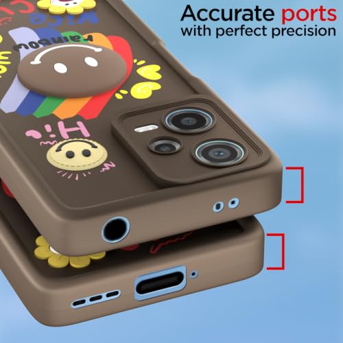 Image of Pikkme Back Cover for Redmi Note 12 | Soft Silicone| Cute Rainbow Smile & 3D Cartoon Flower Design | Shockproof Raised Camera Protection Bumper Case (Brown)
