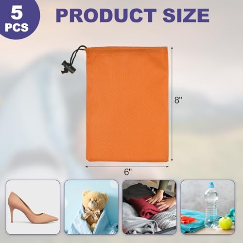 uxcell 5Pcs 210D Polyester Drawstring Bag with Toggle, 6 x 8 Inch Waterproof Travel Storage Bag Foldable Stuff Sack Cinch Sack for Gym Travel Hiking Yoga Clothes Organizer, Orange2