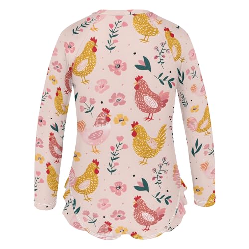 ALAZA Toddler Swimsuit Girl Bathing Suit Swimwear Rash Guard Chickens Pink Long Sleeve 3T3