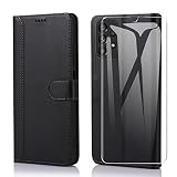SMYTU Coque pour Samsung Galaxy A13 4G + Verre Trempé,Housse en Cuir Case Samsung Galaxy A04s,Protection Portefeuille Case Cover de Magnétique for Samsung Galaxy A13 4G / A13 5G / A04s - Noir