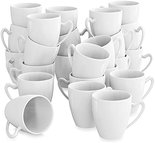 MALACASA, Series Flora, 6-Piece 4.5" Porcelain Cups 11.5 OZ Ivory White China Square Coffee Mugs Coffee Service Mug Set