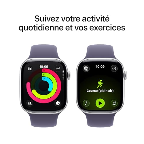 Apple Watch Series 11 [GPS 46 mm] Montre connectée avec boîtier Argent et Bracelet Sport Brume Violette. Score de Sommeil, Moniteur d’activité, Suivi de la santé, écran Toujours activé