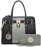 Dasein Two Tone Satchel Handbags Purses for Women Vegan Leather Shoulder Bags Large Tote Bag with Matching Wallet