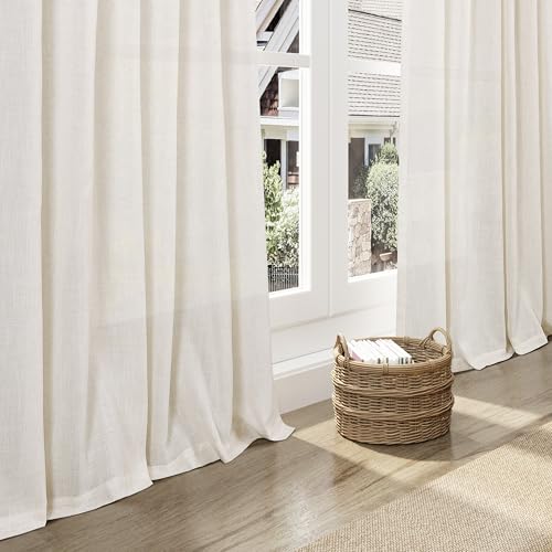 Image of Nanspring Extra Long Linen Curtains 102 Inch for Living Room Modern Linen
