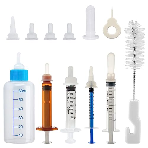 Kingrun Puppy Syringe Feeder, Puppy Nursing Bottle Kit, Original Nipple with Syringe, Feeding Needle Tubing for Kitten Squirrels and Other Newborn Pets(16 Pack)