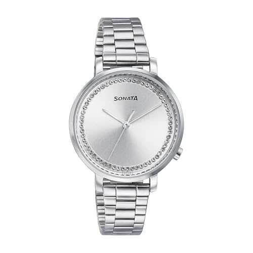 Image of Sonata Elegent Essentials Quartz Analog Silver Dial Stainless Steel Strap Watch for Women