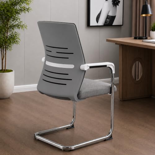 Image of OfficeElite | Ergonomic Office Chair for Home & Office | Breathable Fabric Back, Soft Cushion Seat | Heavy Duty Chrome Sled Base (120 kg Capacity, Grey, Pack of 2)