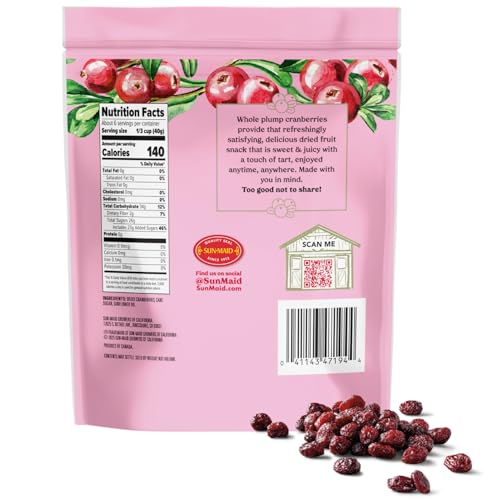 Image of Sun-Maid Farmstand Reserve Whole Dried Cranberries - (4 Pack) 8 oz Resealable Bag - Dried Fruit for Holiday Snacks and Charcuterie Boards
