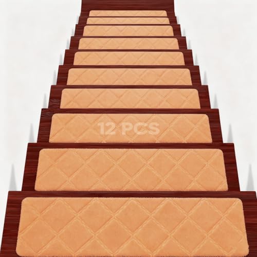 La mejor selección de Alfombras de escalera los mejores 5. 48 TYEGDAVD Alfombra Antideslizante para Escaleras, 12 Piezas de Adhesivo para Escaleras de Madera, Seguridad para Ancianos, Niños y Mascotas